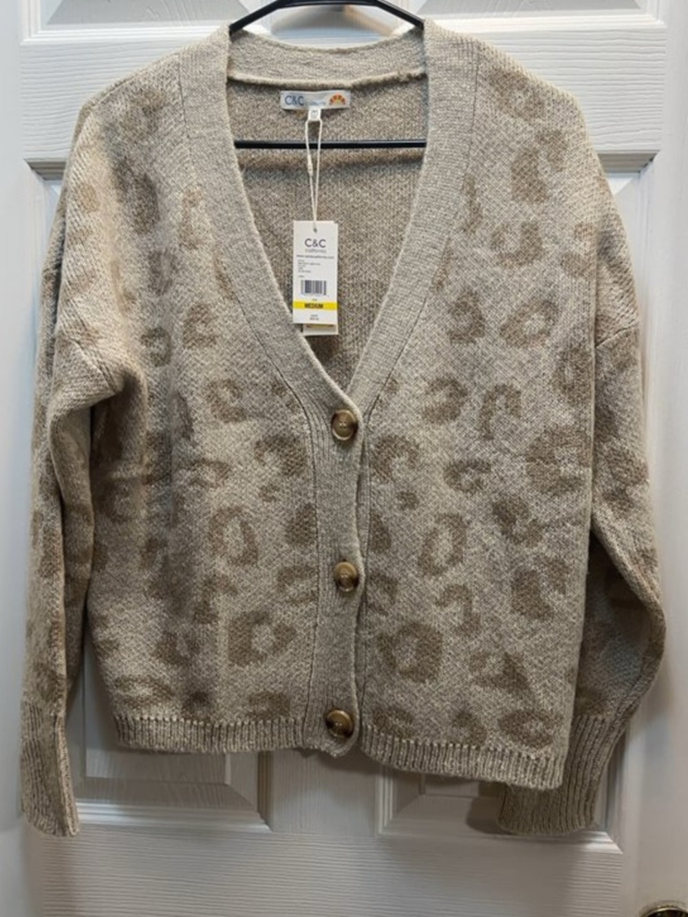 C&C California Neutral Leopard-Print Button Cardigan - Picture 1 of 3